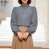 ZANZEA Women Casual Stand Collar Long Sleeve Print Blouse
