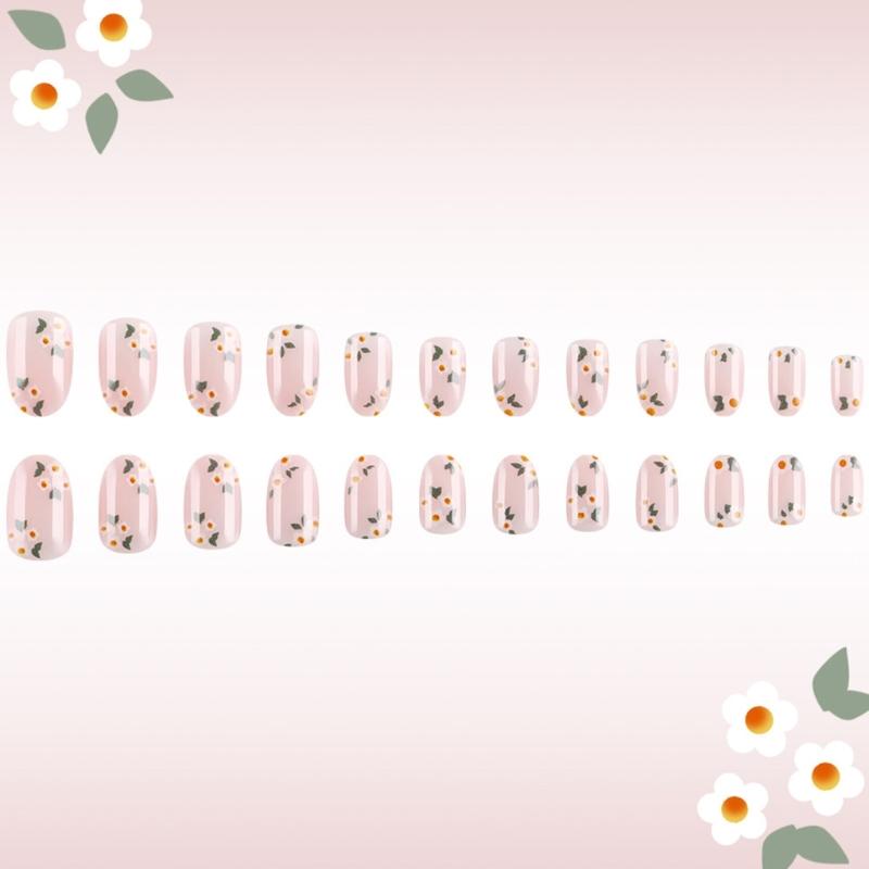 Square Press On Nail Flower Fake Nail Glues On Nail Artificial Acrylic Nail 12 Size 24pcs Stick On Nail for Women Girls