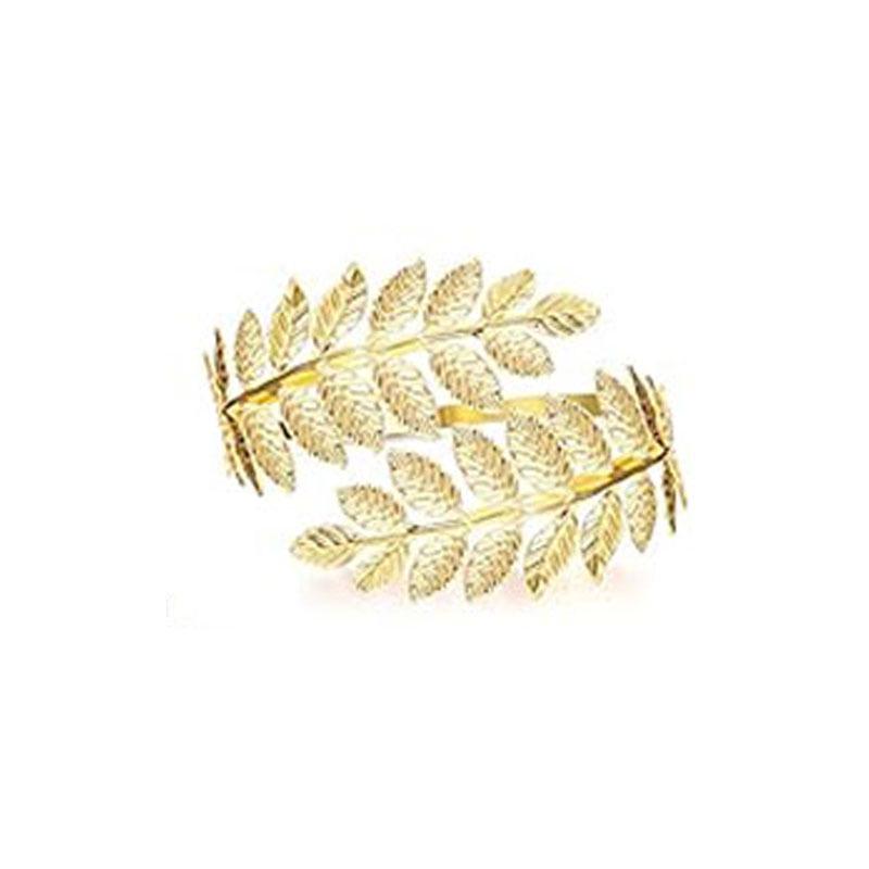 European & American Bride Leaf Headband, Baroque Gold Hair Clip & Arm Band Set for Women