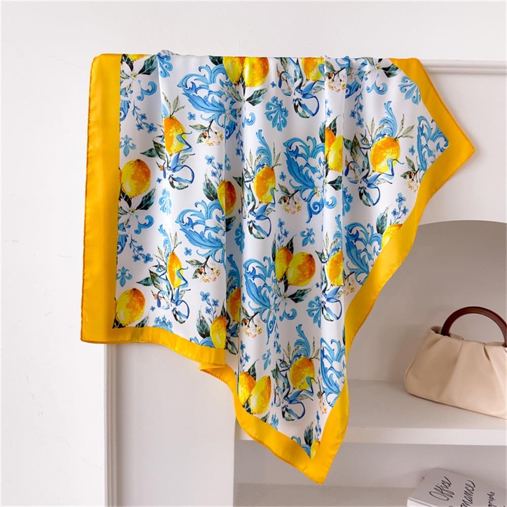 Sonnenschutz Kopftuch Zitronenmuster Kleines quadratisches Tuch Weiches Haarband Hijab Halstuch Satin Krawatte Schals Hot Girl Style