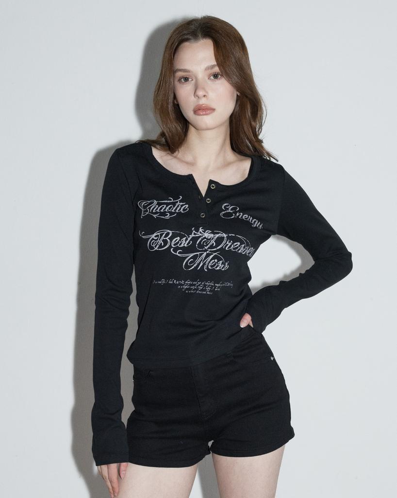 Maegolenseoul Bdm Henley Neck Long Sleeve Black