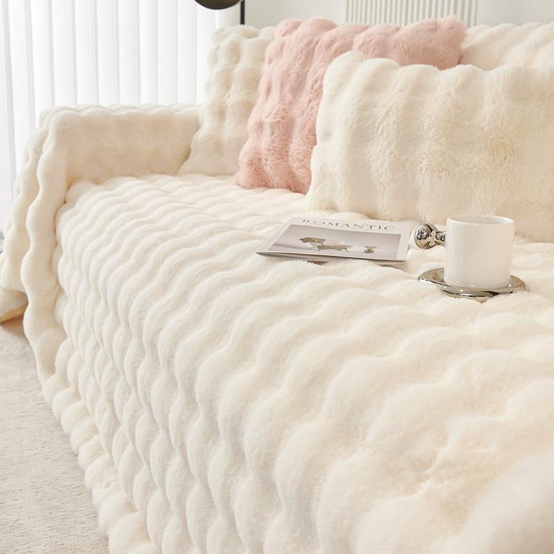 Rabbit Plush Sofa Towel New Winter Warm Thickened Sofa Cover Non-slip Living Room Dust Blanket