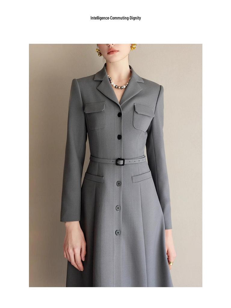 Women's Gray Mid-Length Lapel Dress Suit - Spring Fashion Collection