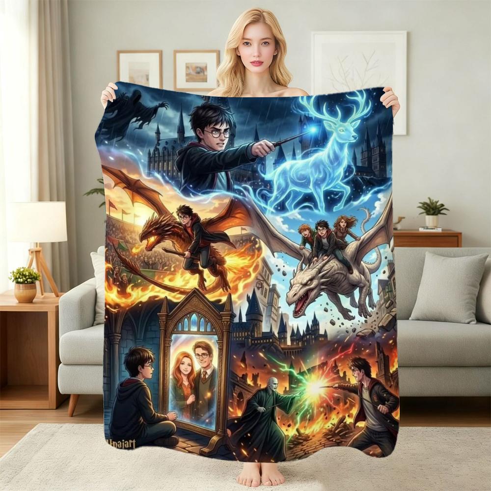Harry Potter Magical Adventures Flannel Printed Blanket Thick Warm Throw Blanket For Living Room Gaming Room Home Party Decor Holiday Gift