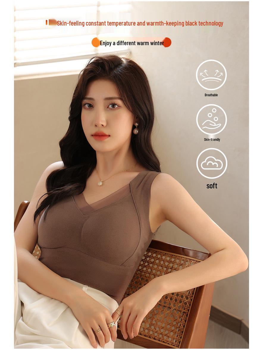 

Velvet Warm Vest with Chest Pads for Women - V-Neck Mesh Top for Autumn/Winter 2XL