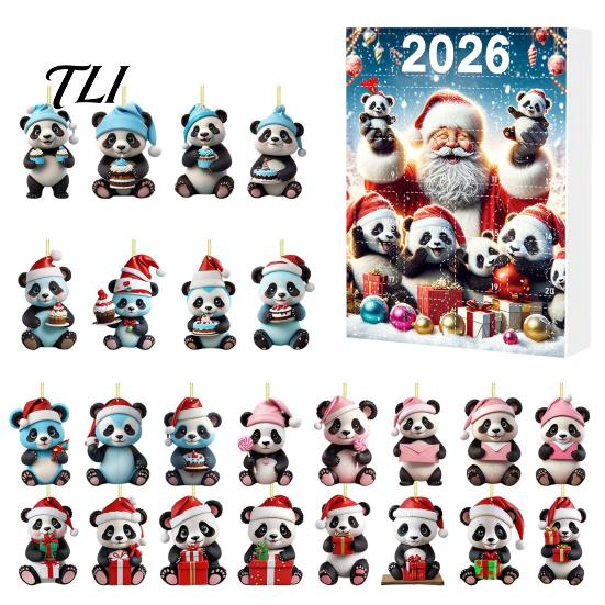 Christmas Advent Calendar Panda Calendar, 24 Days Countdown Contains Acrylic Ornament Set Ornaments, Cute Hanging Decorations for Tree