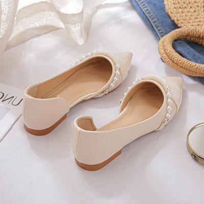 2025 Spring and Summer New Shallow Mouth Pointed Head Flat Bottom Side Empty Fairy Night Breeze Gentle Temperament Work Single Shoe Woman