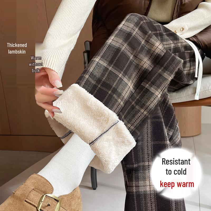2025 Autumn/Winter High-Waisted Wool Plaid Wide-Leg Pants 4XL