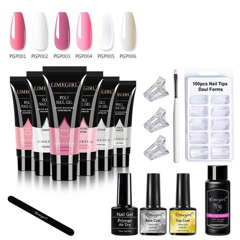 limegirl 15ml Extension Nail Gel Set 6W LED Lamp Full Manicure Set Finger Extend Mold Nail Kit All For Quick Extension Tool Kit