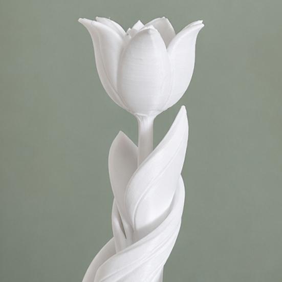Yousheng 3D Printed Tulip Figurine, Solid White Flower Statue, Integrated Molding Decorative Ornament, Sturdy Art Decor for Bedroom Study Desktop