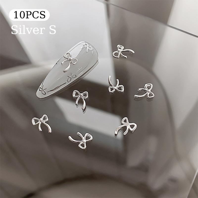 10Pcs Kawaii Bowknot Metal Gold Silver Nail Charms 3D Alloy Bow Tie Jewelry Nail  Decoration Manicure Accessories