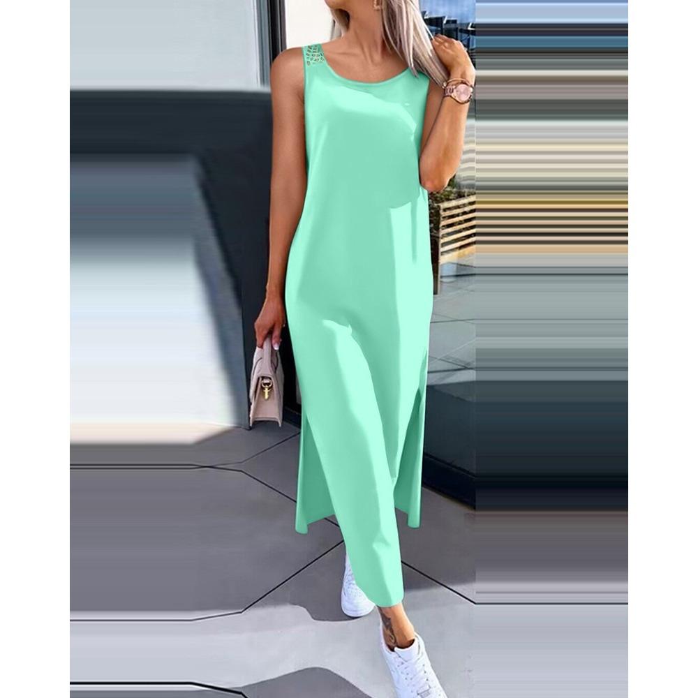 

Летнее простое однотонное платье без рукавов с кружевом на спине для женщин XXL мятный зеленый