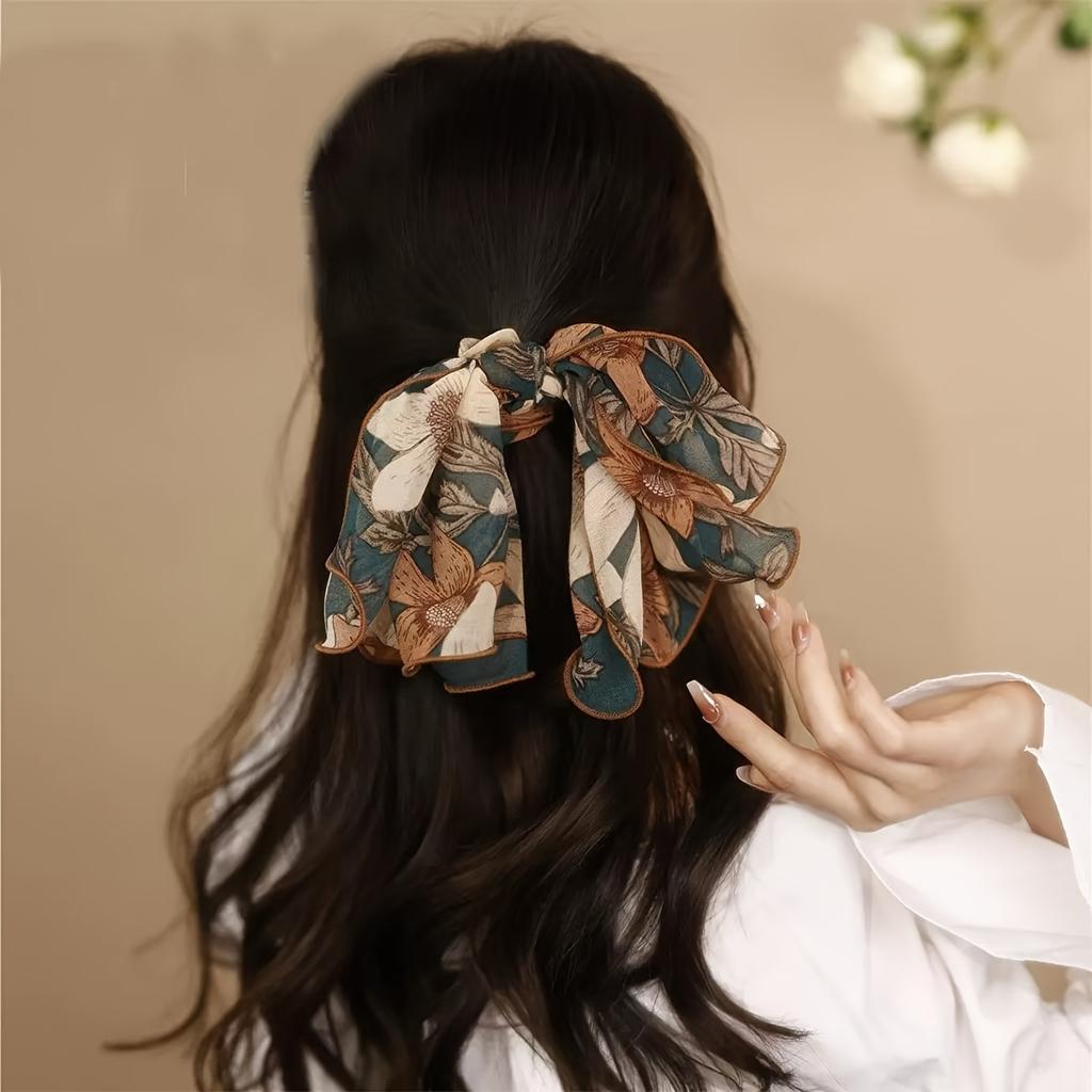 Französisches Twin Dream Chiffon Schleifen Stirnband × Samt Haargummi Geschenkbox | Vintage Blumen Spitzen Accessoires für Hochzeiten bis zur alltäglichen Eleganz-Aufwertung