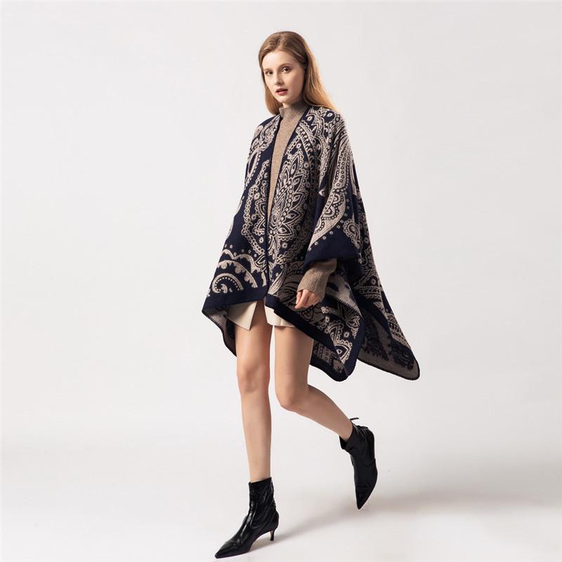 New Fashion Winter Warm Ponchos And Capes For Women Oversized Shawls and Wraps Cashmere Pashmina Female Bufanda Mujer
