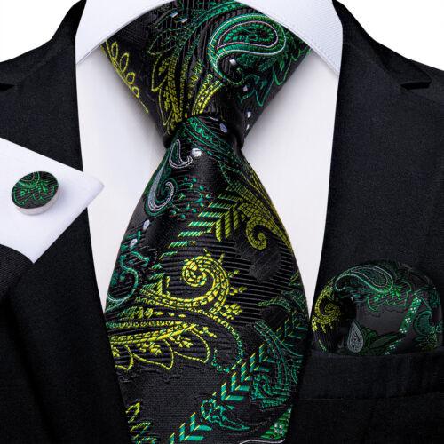 Dibangu Mens Silk Necktie Set Striped Paisley Solid Tie Pocket Square Cufflinks