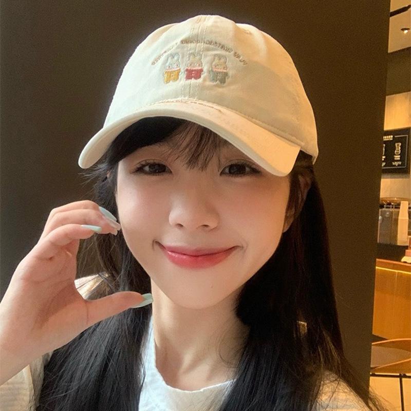 Cute Cartoon Rabbit Embroidered Baseball Cap Women Show Face Small Shade Sweet Cap
