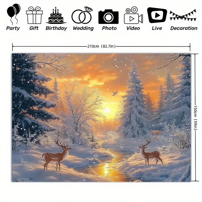 1Pcs Christmas Snowy Forest Scene Deer Decoration Background Winter Backdrop For Photo Studio Photo Booth Party