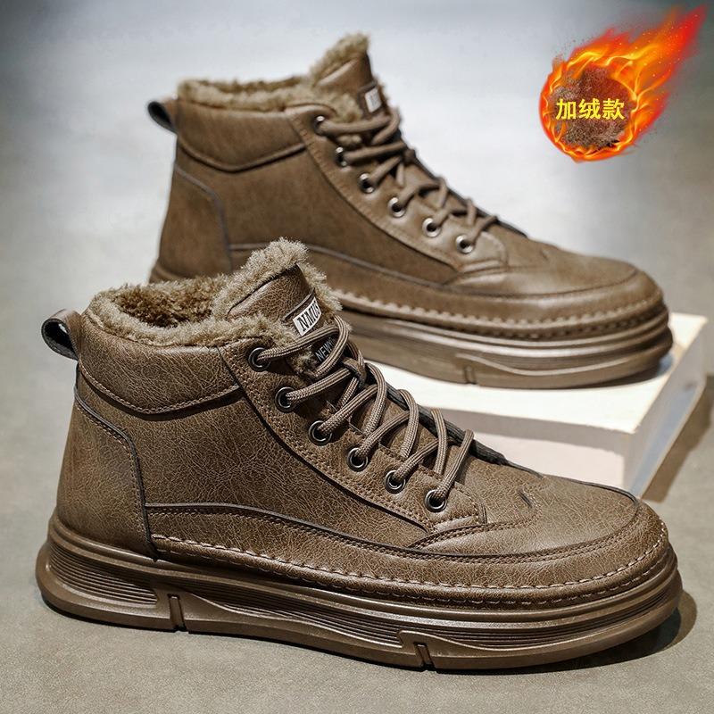 Winter velvet Martin boots men's waterproof and non-slip high-top tooling shoes men's thickened warm short boots casual leather shoes