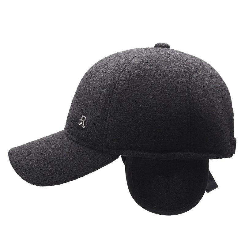 Hat Men's Autumn and Winter Wool Baseball Cap Versatile Middle Aged and Elderly People with Velvet Warm Hat Dad's Ear Protection Baseball Cap