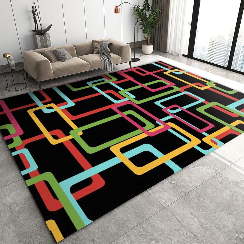 Moderner geometrischer Stil Teppich Bunter Druck Retro Bodenläufer Zeitgenössische Dekoration Weiche rutschfeste Matte für Wohnzimmer Schlafzimmer