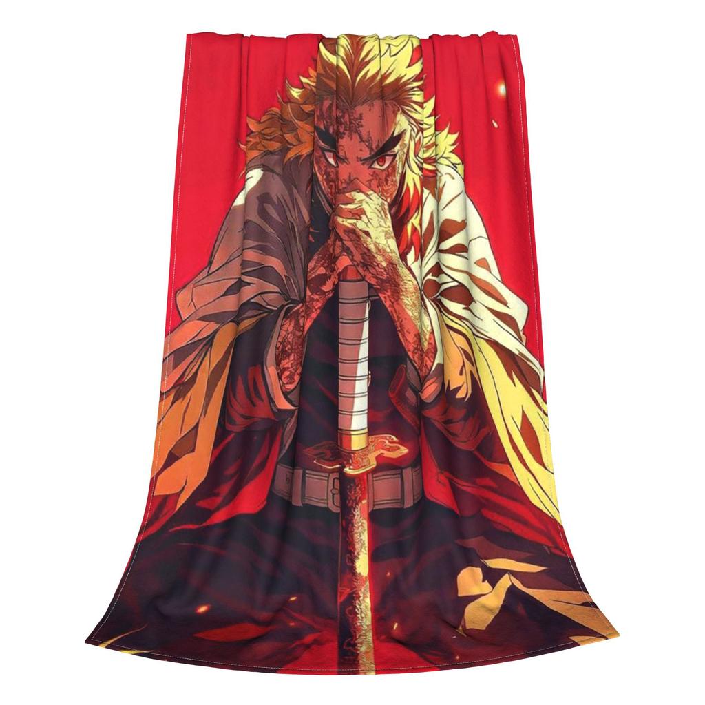 Demon Slayer Flame Hashira Kyojuro Rengoku Anime Blankets Flannel Throw Blanket for Couch Bedding Outdoor Throws Bedspread Quilt