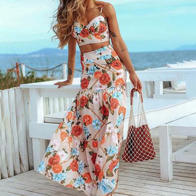 2025 Grensoverschrijdend Nieuw Lente/Zomer Europees en Amerikaans Dames Elegant Sexy Mouwloos Bandjes Mouwloos Bloemen Rugloos Strandrok