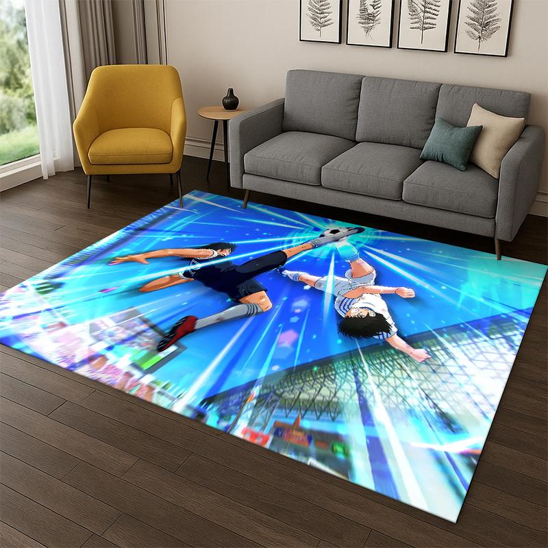 Anime Captain Tsubasa Soccer Cartoon Carpet Rug for Bedroom Living Room Sofa Doormat Home Decor,Kid Game Area Rug Non-slip Gift