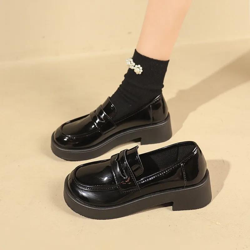 

2024 Горячая Распродажа Женская Обувь Лоферы Женские Туфли На Высоком Каблуке Модные Круглые Носки Повседневные Туфли Женские Брендовые Туфли На Квадратном Каблуке Для Женщин 35