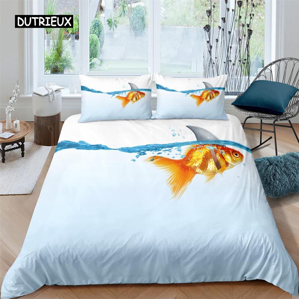 Goldfish Duvet Cover Set Ocean Life Comforter Cover Wave Splash Bedding Set Polyester Abstract Art Single Queen King Quilt Cover