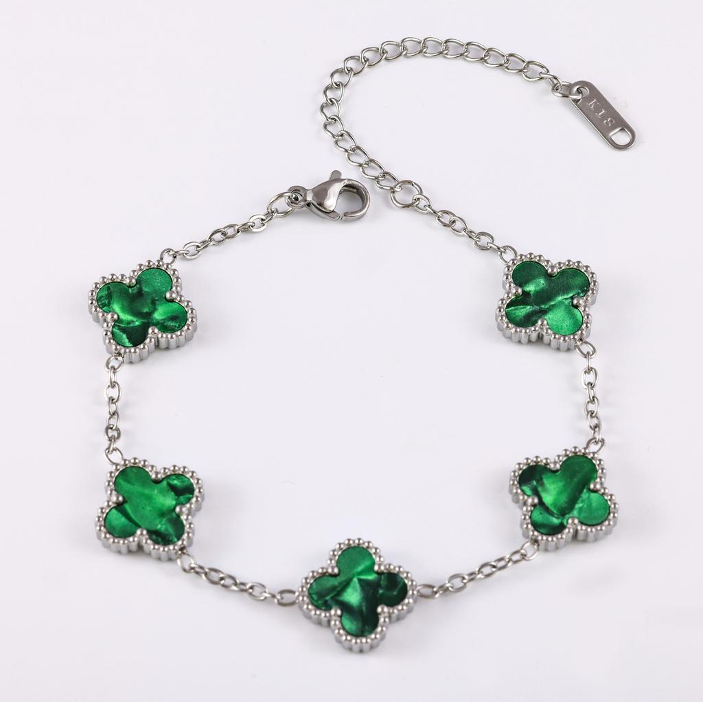 13mm Four Leaf Clover Bracelet Non Fading Double Sided Lucky Fritillaria Fashion Premium Silver