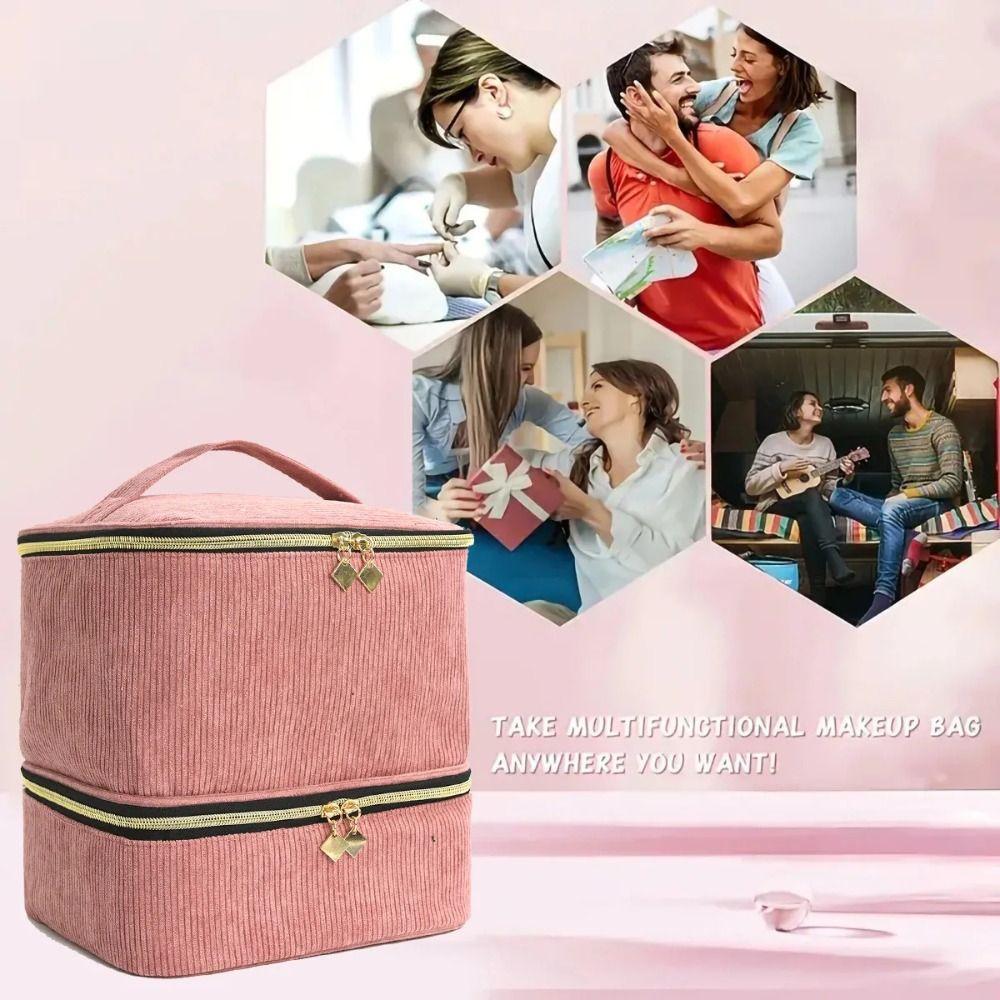 Double Layer Nail Polish Organizer Bag 30 Grids Large Capacity Nail Care Kit Bag Handheld Essential Oil Storage Bag