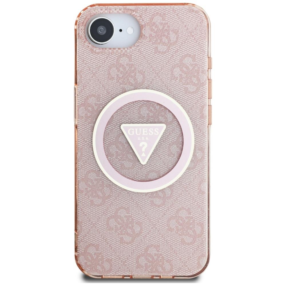 Guess IML Metal Glitter 4G Circle Triangle MagSafe case for iPhone 16e / 17e pink