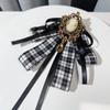 Retro Fabric Bow Brooch Crystal Beauty Head College British Style Shirt Collar Pin Bowknot Lapel Pins for Women Accessories