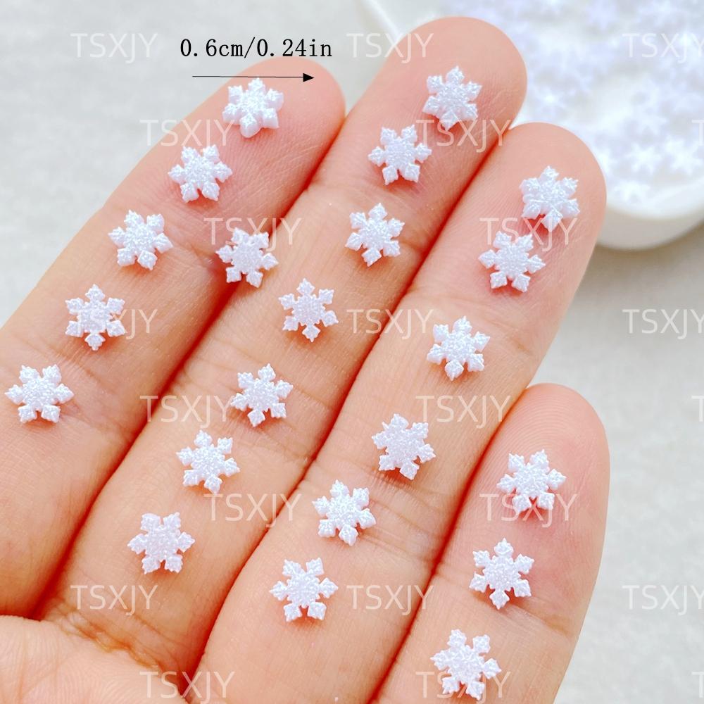

100pcs Resin mini Cute Mini White Christmas Snowflakes Nail Art Flatback Rhinestone DIY Christmas Scrapbook Crafts