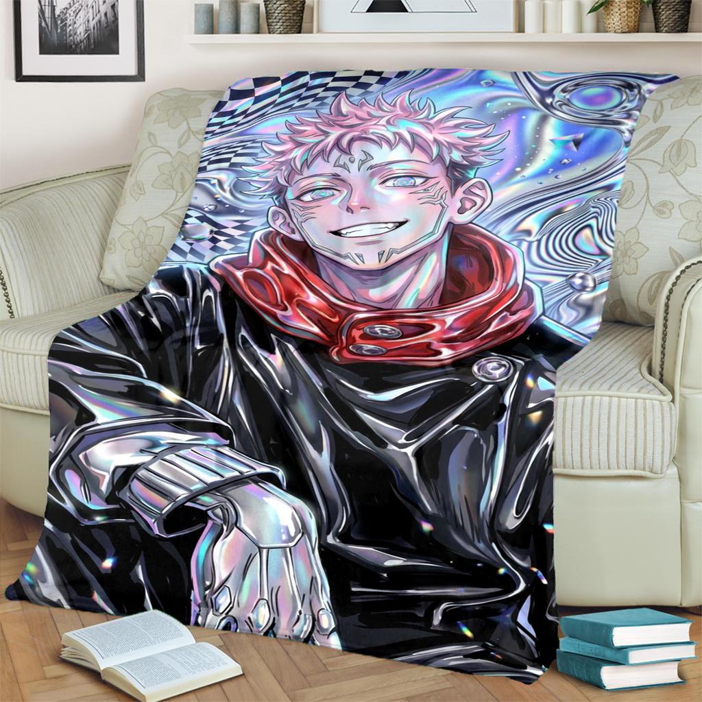 Warm Soft Blanket Jujutsu Kaisen Print Flannel for Bedrooms, Sofas, Beds, Chairs, Picnics, Travel
