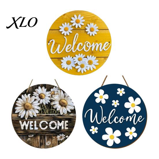 Spring Home Decoration Wooden Daisy Welcome Sign for Front Door, Rustic Farmhouse Hanging Wall Decor Door Hanger with Hemp Rope, Wood Plaque Entrance