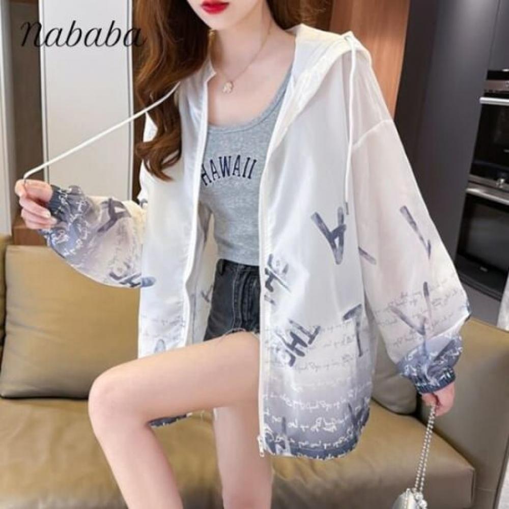 Navava Women Gradient Lettering Thin Long Sleeve Hoodie Jacket Nc378