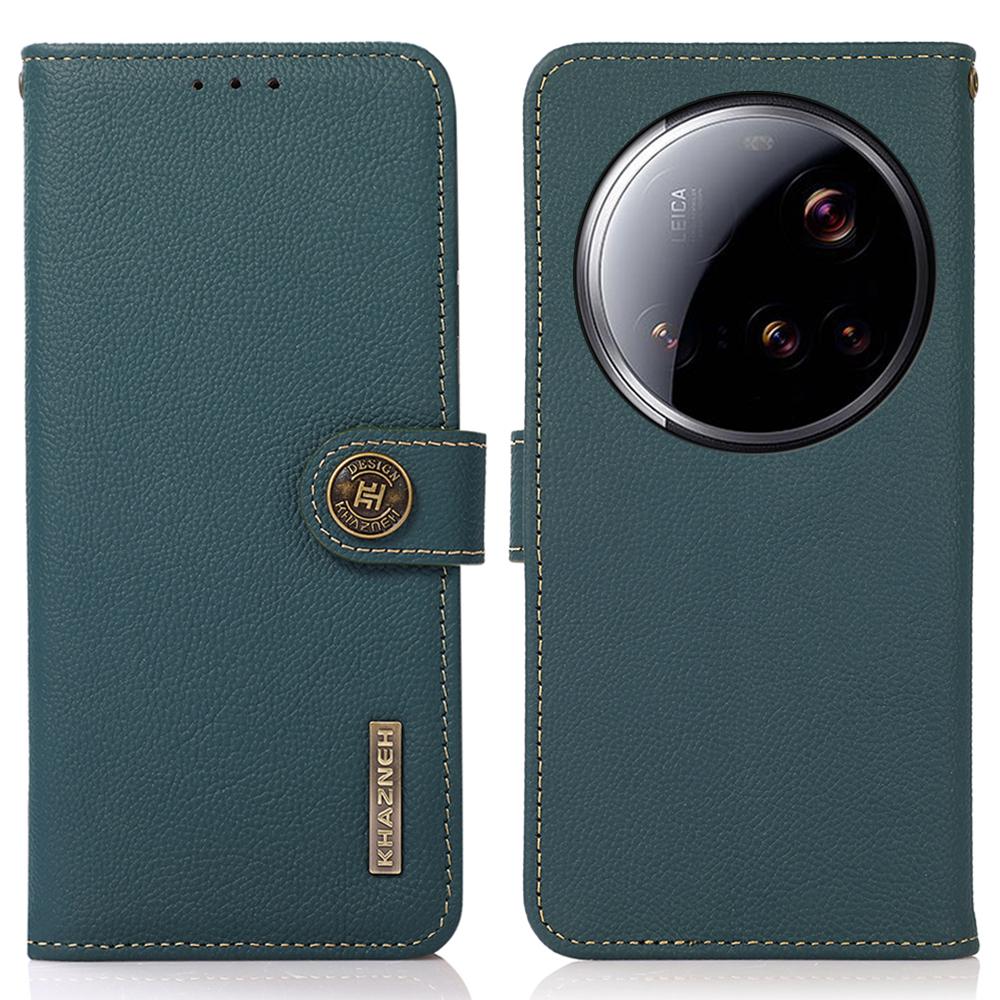 

KHAZNEH for Xiaomi 15 Ultra Case Genuine Cow Leather Wallet Phone Cover Green