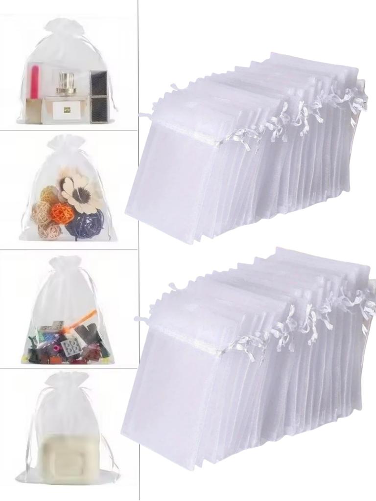 100PCS Premium Sheer Organza White Bags Wedding Favor Bags Jewelry Gift Bags for Party, Christmas, Festival, Bathroom Soaps Bag
