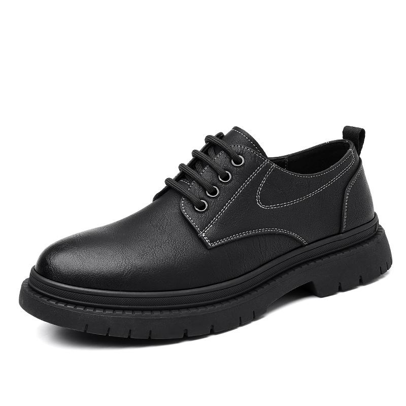 Leather shoes men's summer breathable casual men's shoes thin hollow black British trend 2025