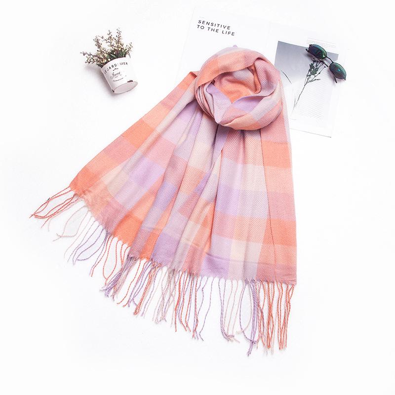 Клетчатая женская осенне-зимняя теплая шаль из искусственного кашемира - Универсальный длинный утолщенный шарф 200CM