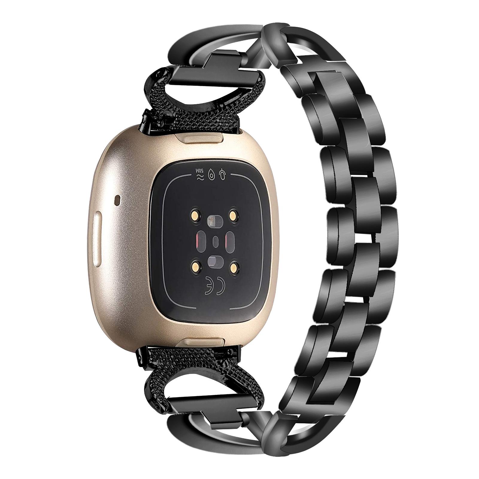 

Alloy Watch Band for Fitbit Versa 3/Versa 4/Sense 2,Rhinestones Decor Strap Stylish Bling Bracelet Black