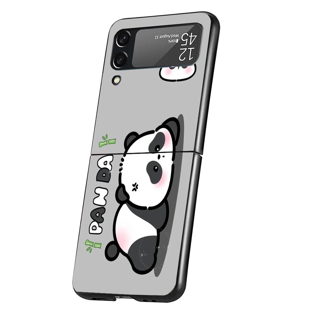 Cartoon Cute Panda Bear Case Phone Cover for Samsung Galaxy Z Flip 6 5 4 3 5G ZFlip6 ZFlip5 ZFlip4 ZFlip3 Black Hard Trend Funda