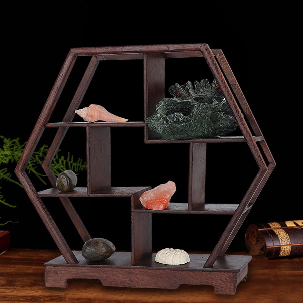 Home Carving Crafts Rack Antique Display Rack Flower Pot Rack Desk Decoration (Hexagonal)