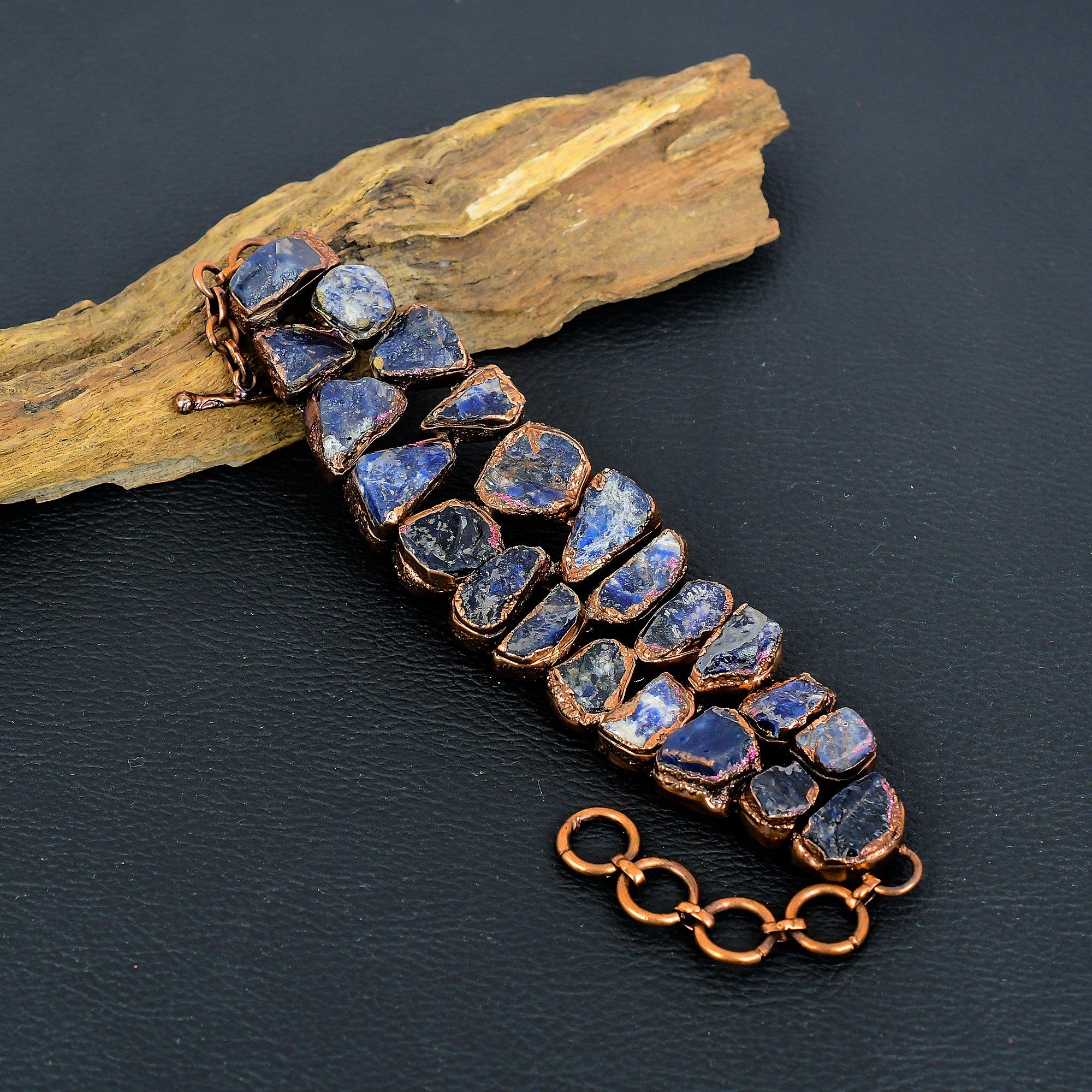 

Браслет из содалита, Браслет из натуральных камней ручной работы, Медная гальванопластика, Антикварные украшения, Для подарка на помолвку