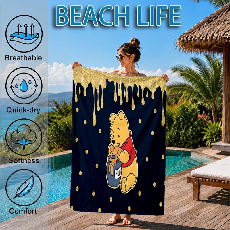 Yellow Bear Artwork Printed Microfiber Beach Towel, Soft And Absorbent, Quick-Dry, Ideal for Summer Travel, Beach Essential, Swimming Pool
