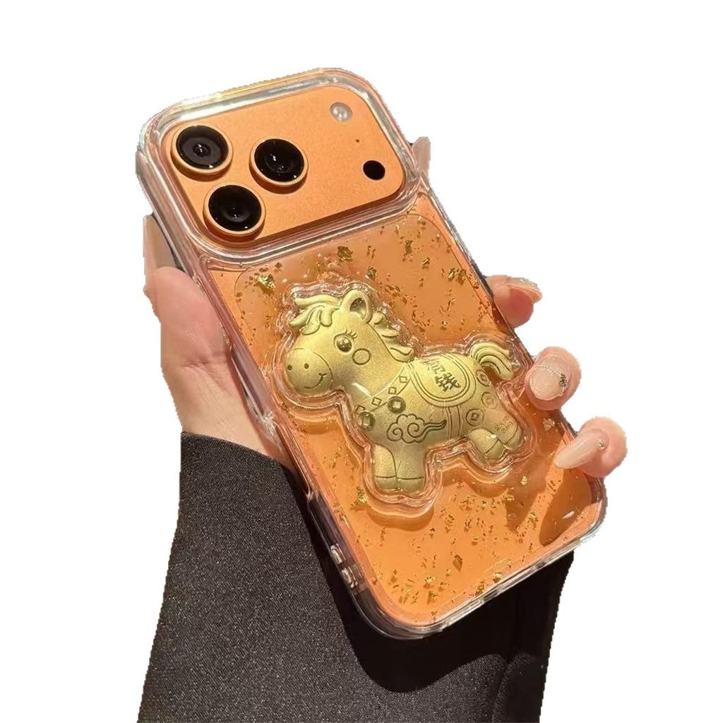 3D Drip Glue Phone Case for Apple 17PROMAX Internet Celebrity Trendy Brand Full Pack Large Hole Female Drip Glue Case In The Year of The Horse