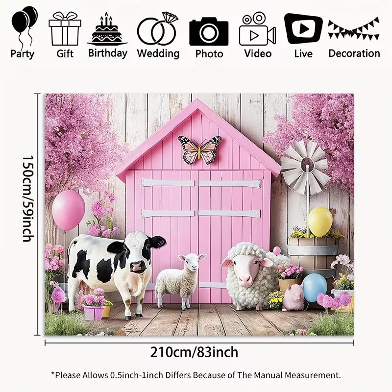 

2D Flat Printing Pink Farm Animal Backdrop 210×150cm for Birthday 47.2x31.5inch/120*80cm