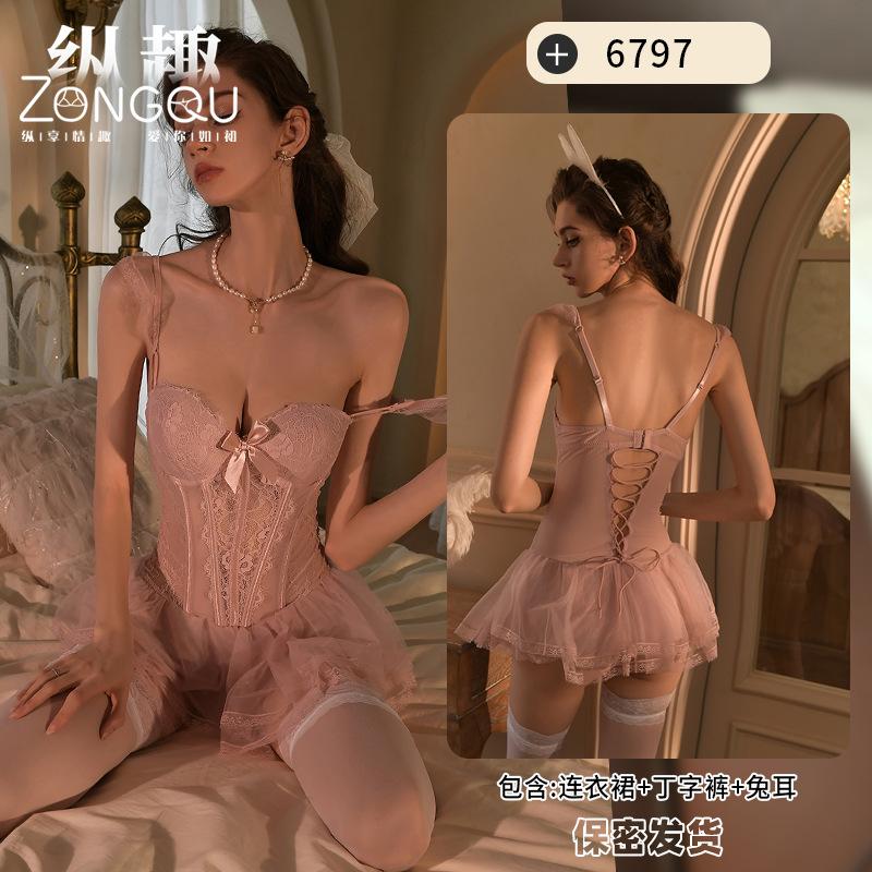 Sex Underwear, Sexy Lace, Perspective Fish Bone, Slim Fit, Suspender Skirt, Small Chest, Big Uniform Temptation 6797