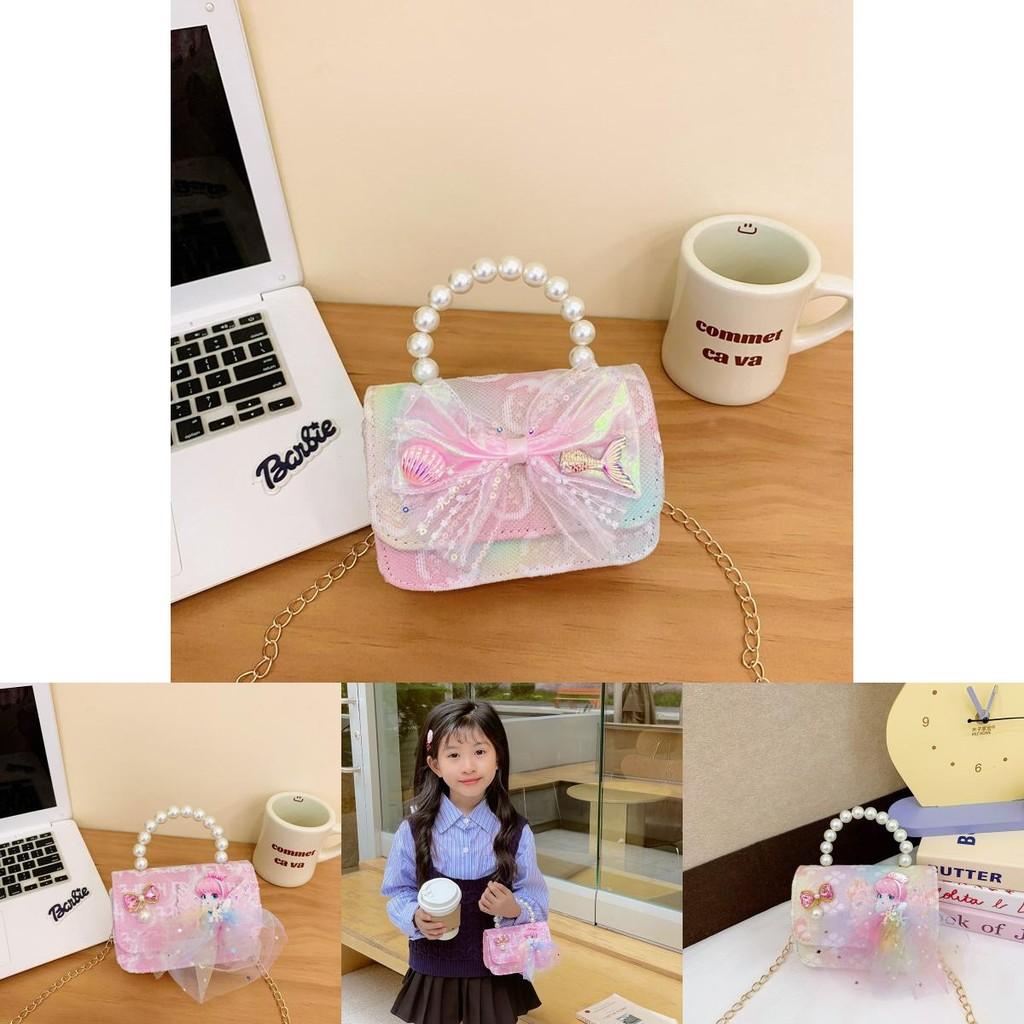 Cute And Stylish Kids Handbag With Butterfly Bow Pearl Handle For Boys And Girls